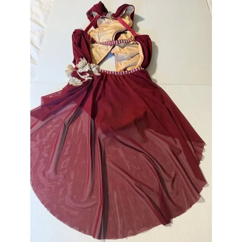 Glamour solo dance costume red lyrical leotard dress MC-Medium child